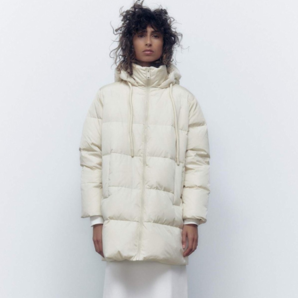NWT Zara Ecru Water & Wind Protection SMALL Hooded Down Coat